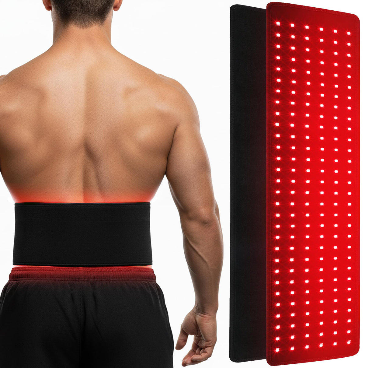 SQUATZ red light therapy wrap front view for full-body muscle coverage.