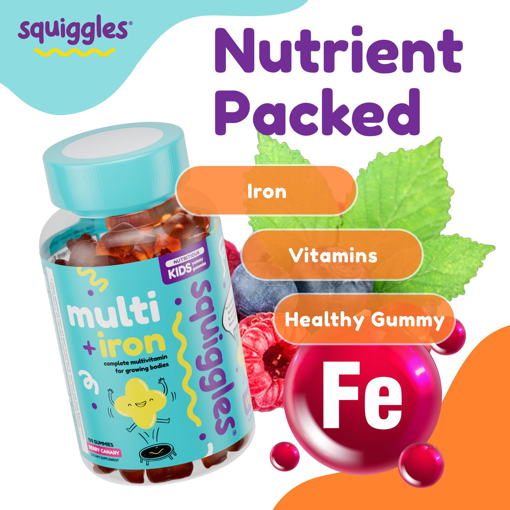 Squiggles front-view bottle on table suggests easy everyday nutrition.