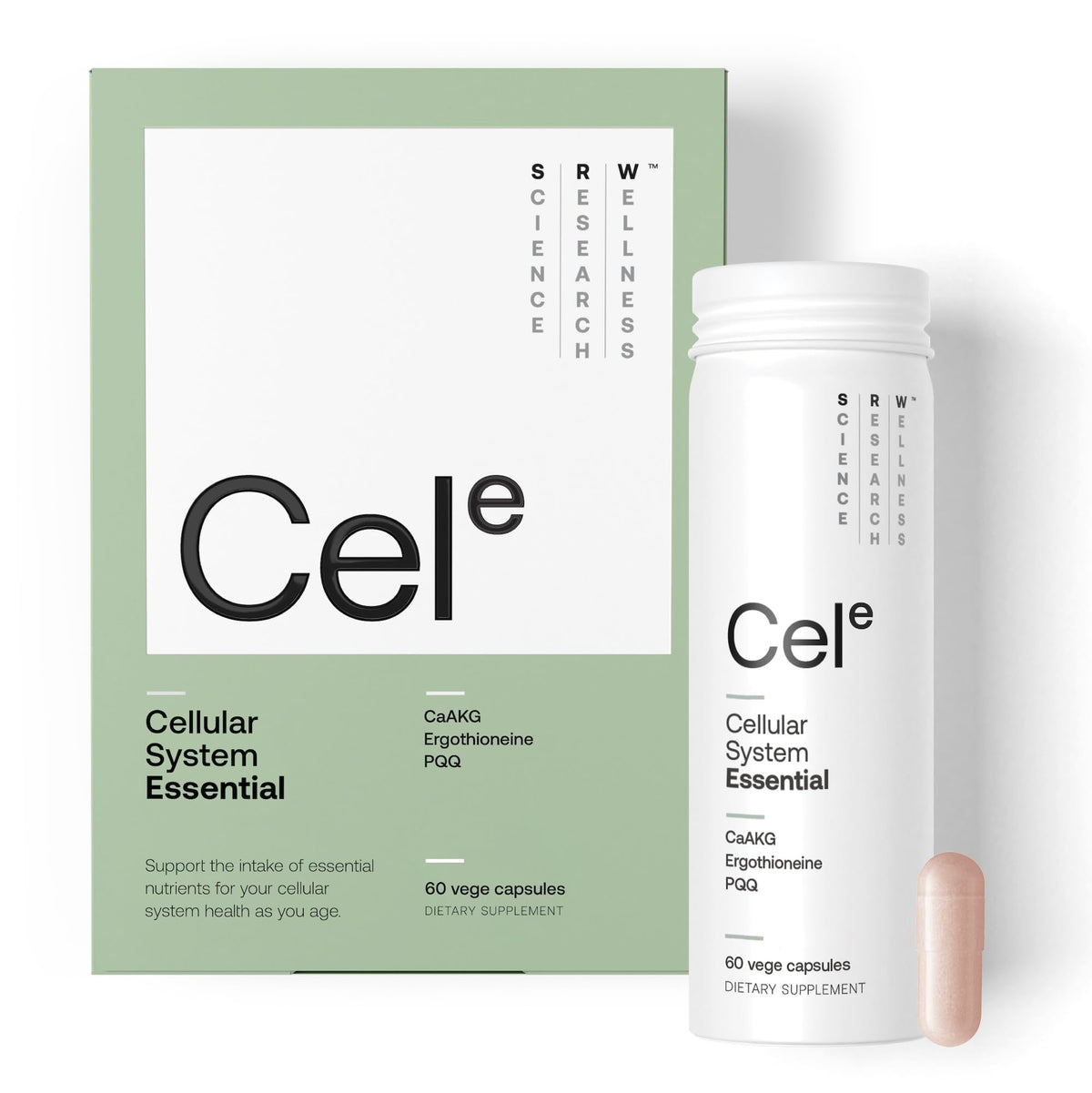 SRW Cel Essential bottle with capsules supports daily energy and overall wellness.