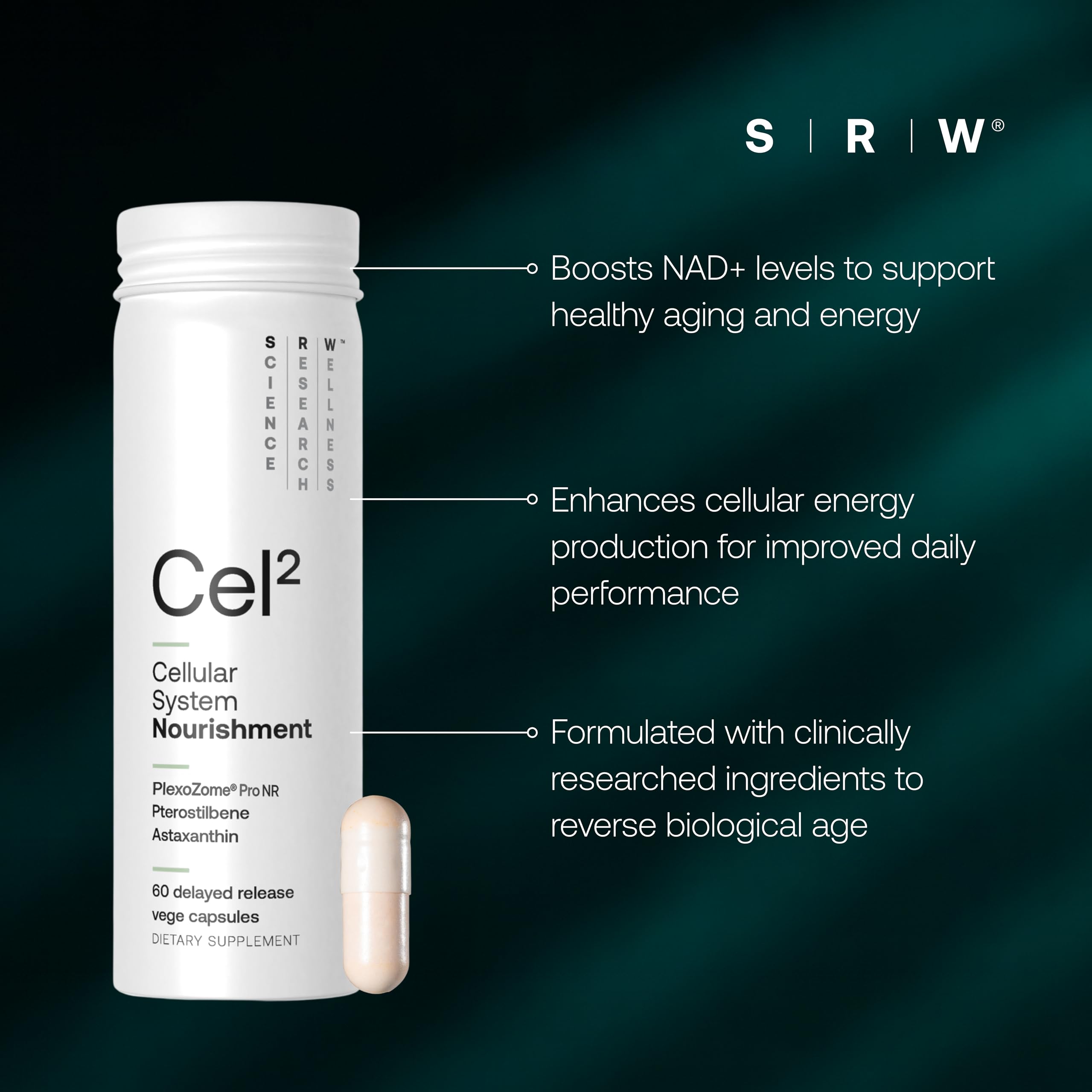 SRW Cel² Nourishment capsules ready for daily supplementation and cellular energy support