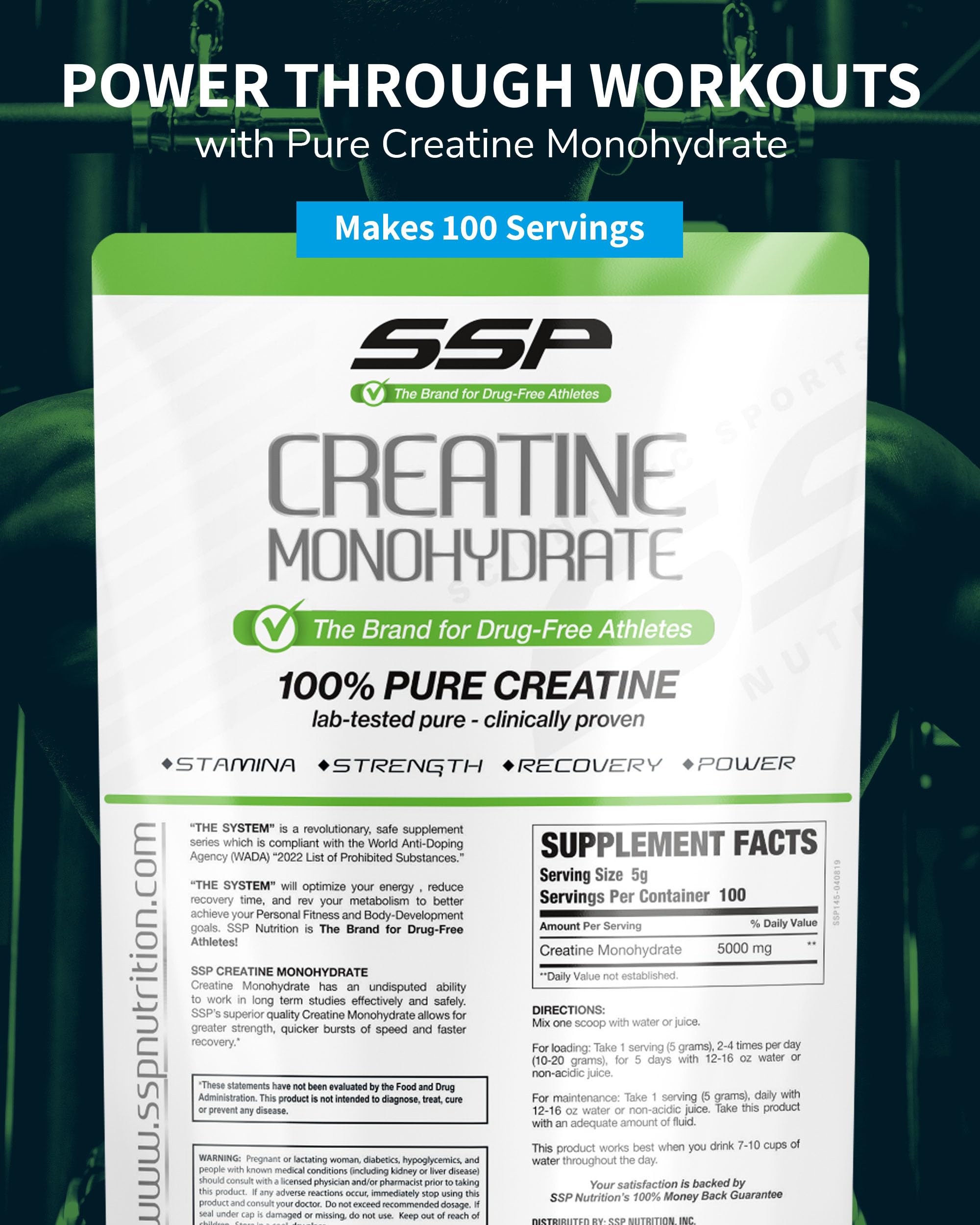 SSP Creatine Monohydrate poured into a glass for hydration during workouts.