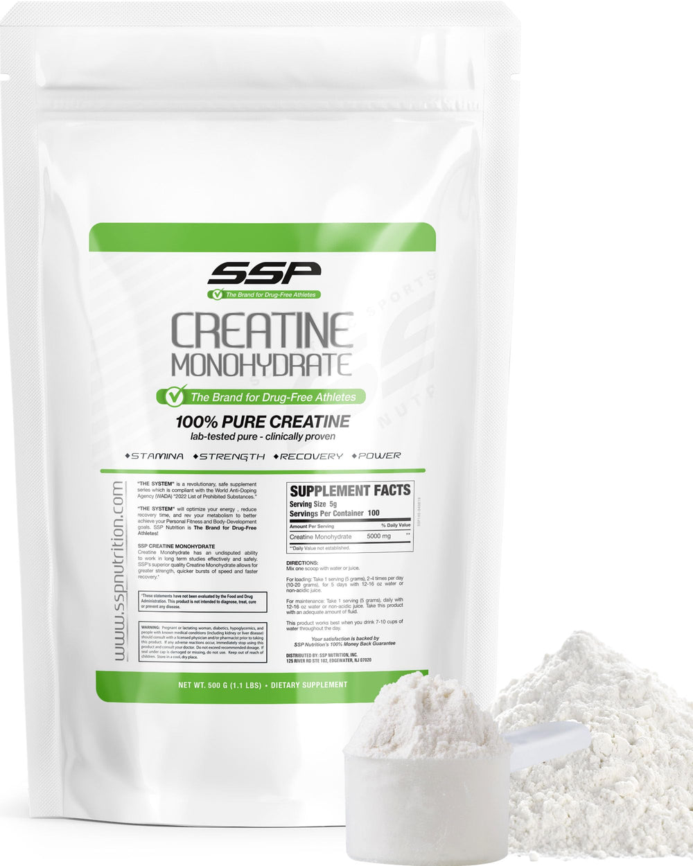 SSP Creatine Monohydrate powder in a jar for clean training.