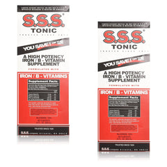 S.S.S. Tonic iron bottle being poured to support daily energy and iron intake.