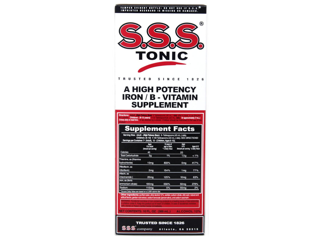 Pouring S.S.S. Tonic into a glass for quick iron and B vitamin intake
