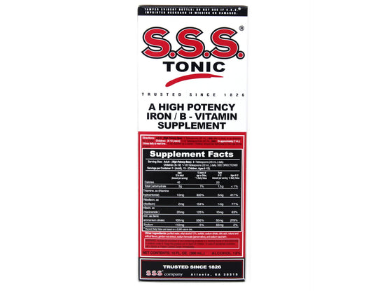 Pouring S.S.S. Tonic into a glass for quick iron and B vitamin intake