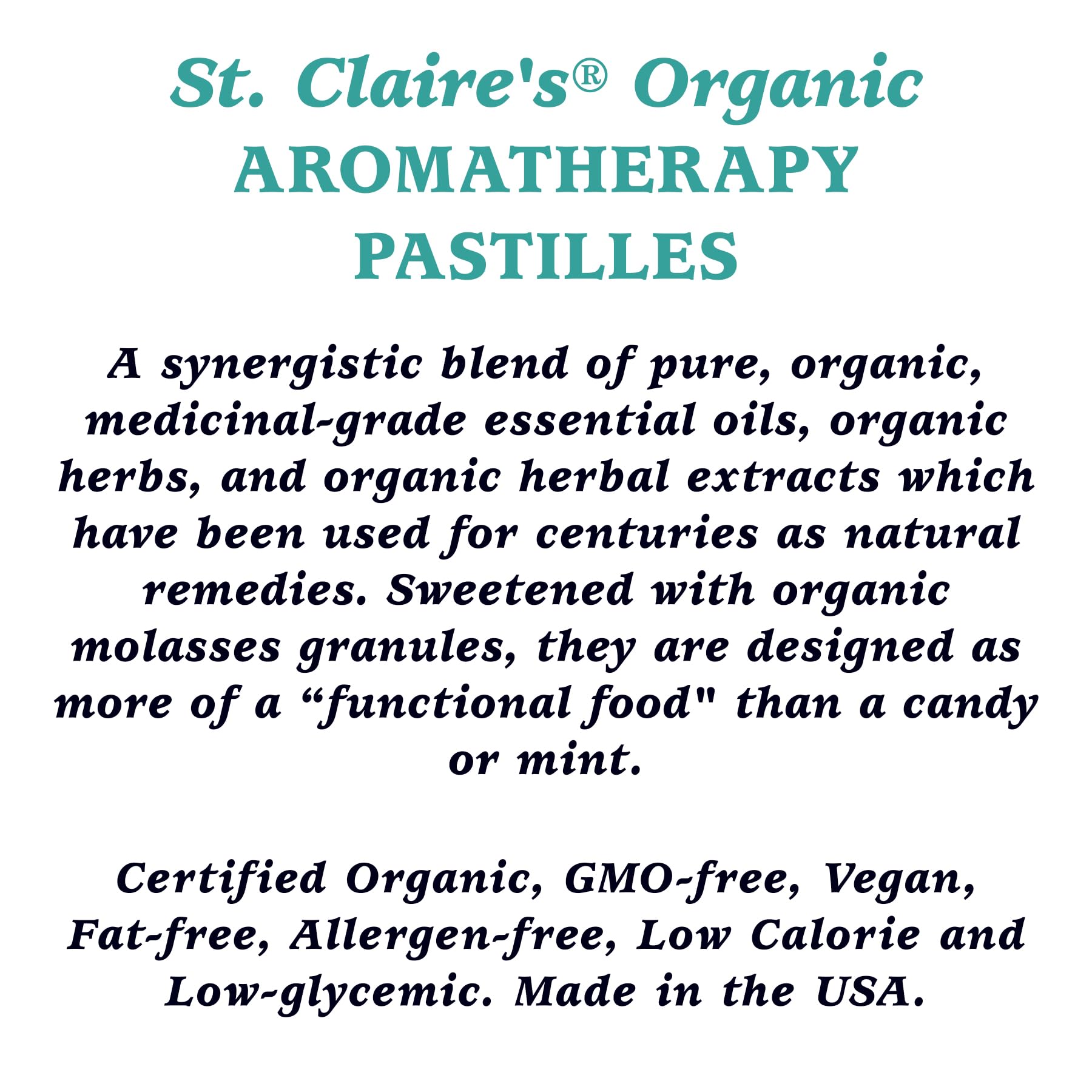 St. Claire's Organics ingredients label highlights organic botanicals.