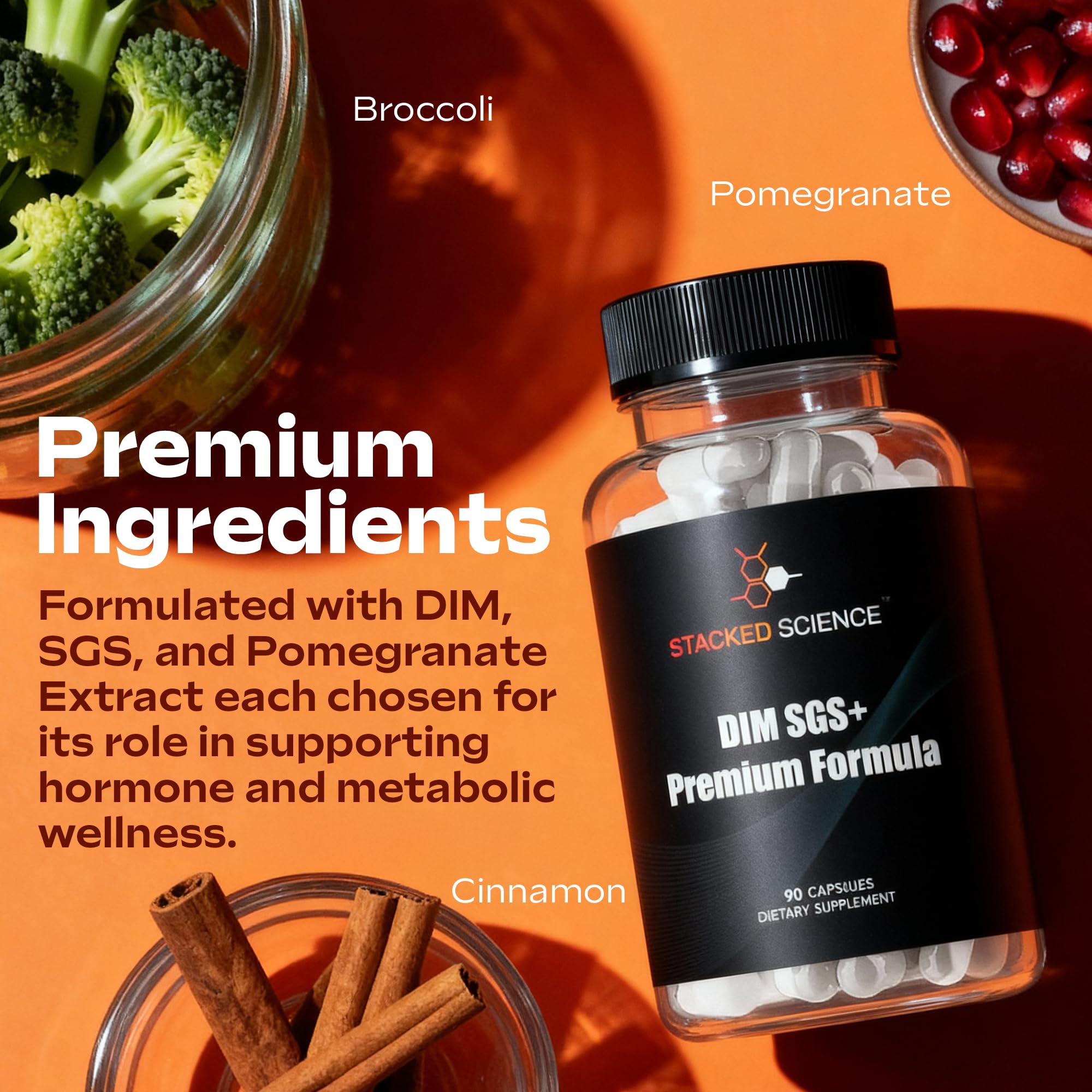 Stacked Science DIM SGS+ broccoli seed extract illustration emphasizing detox pathways