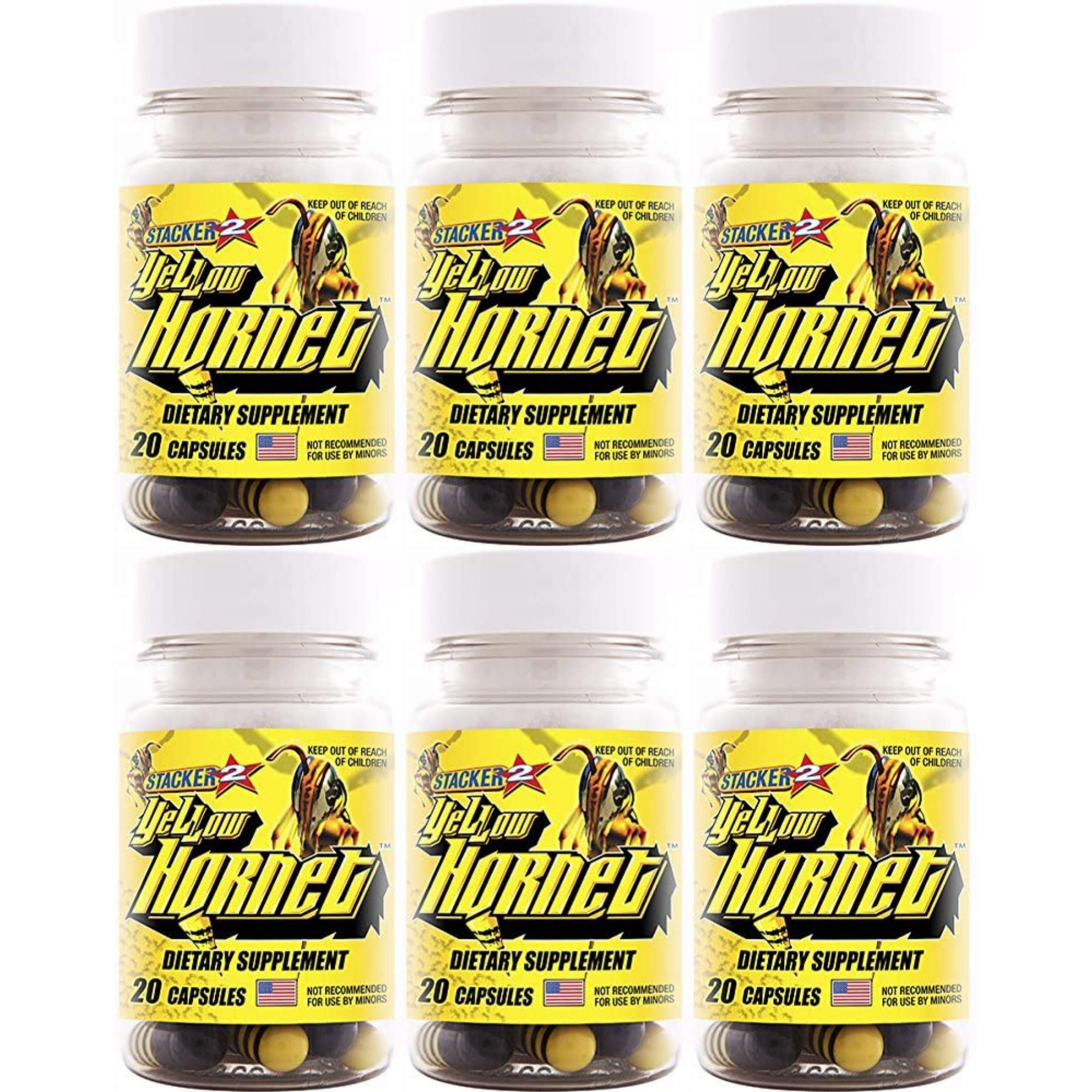 STACKER 2 Yellow Hornet bottle front showing energy-boosting herbal blend.