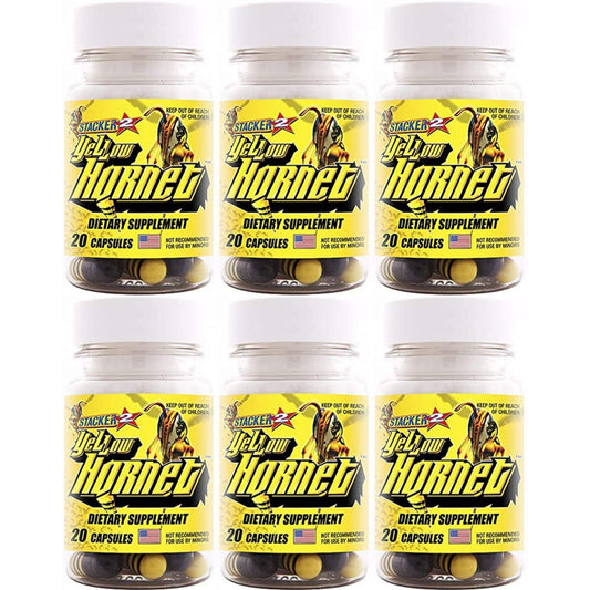 STACKER 2 Yellow Hornet bottle front showing energy-boosting herbal blend.