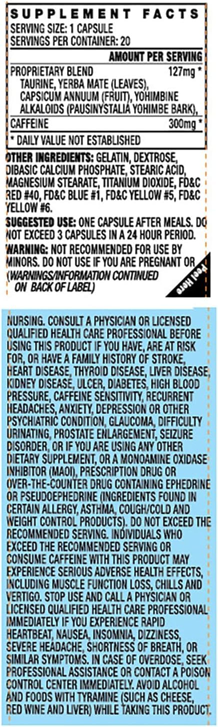 STACKER 2 Yellow Hornet bottle label detail highlighting Yohimbe and Yerba Mate.