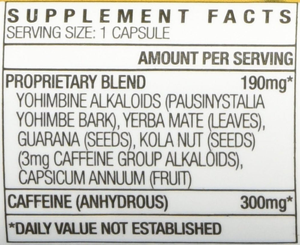 STACKER 2 Yellow Hornet packaging count displaying 120 capsules in six-pack.