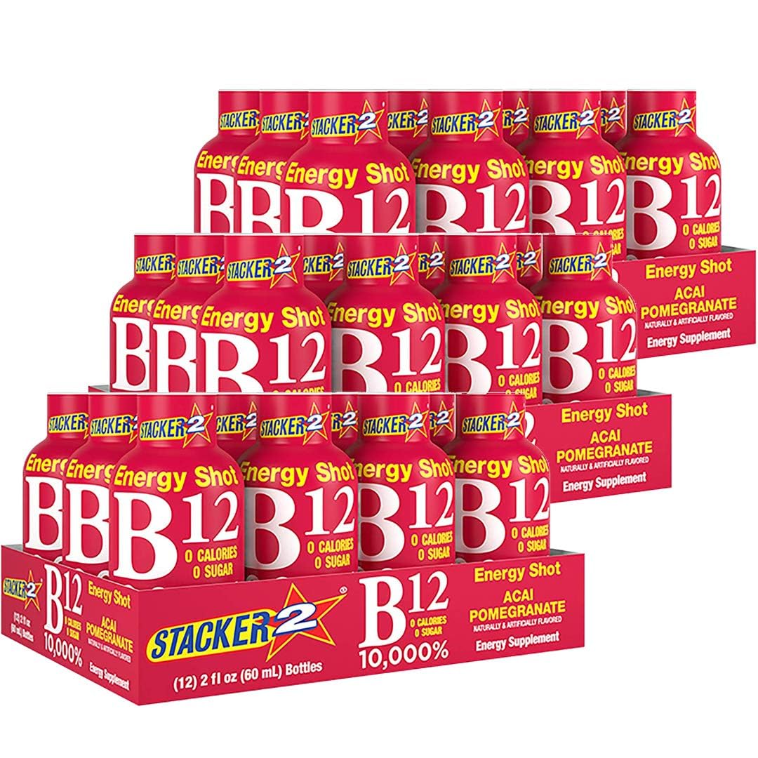 Stacker 2 Vitamin B Complex Shot with Acai Pomegranate for quick, sugar-free energy lift