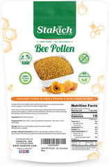 Closeup of golden bee pollen granules showing texture and color