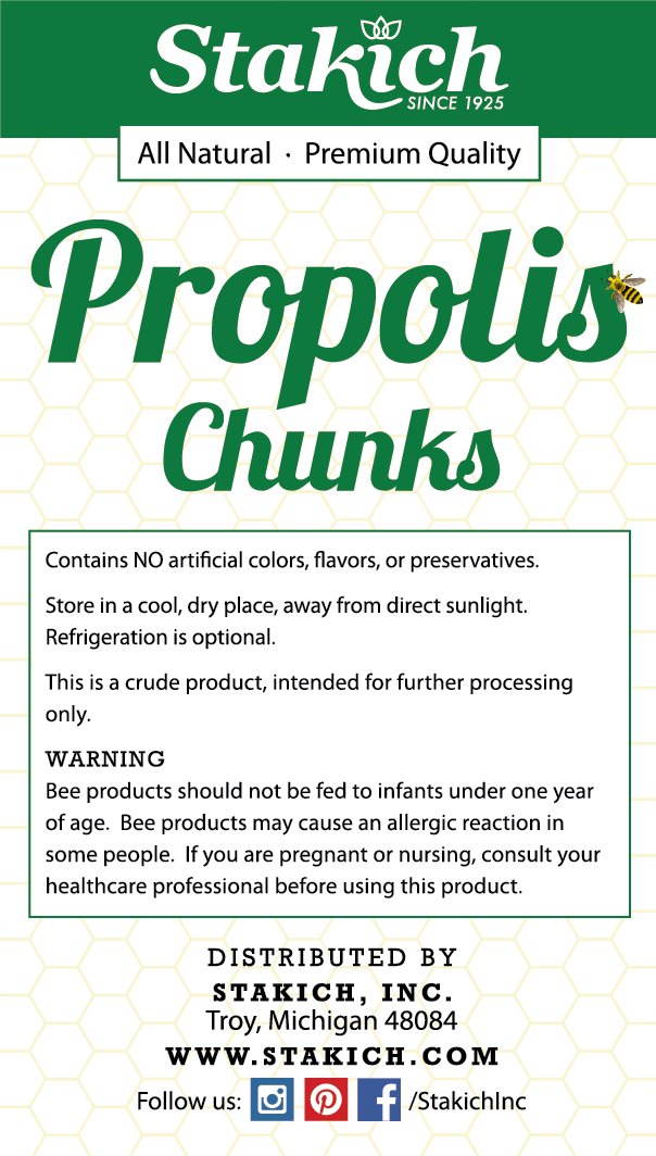 Stakich Bee Propolis Chunks 1 lb bulk on display, versatile for snacks or mixes