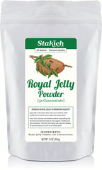 Stakich Royal Jelly Powder bottle shows premium freeze-dried formula for daily energy.