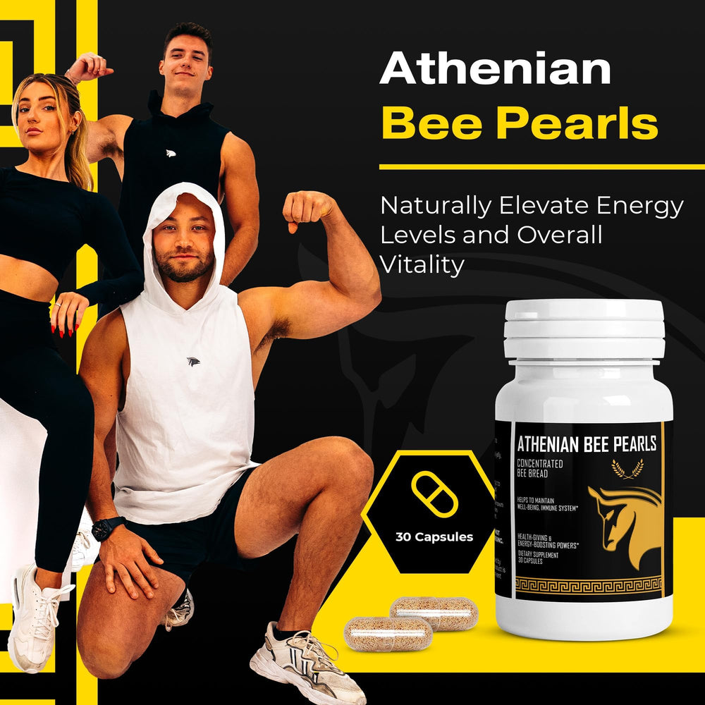 The Stampede Network Athenian Bee Pearls bottle showcasing premium all-natural capsules for immune support