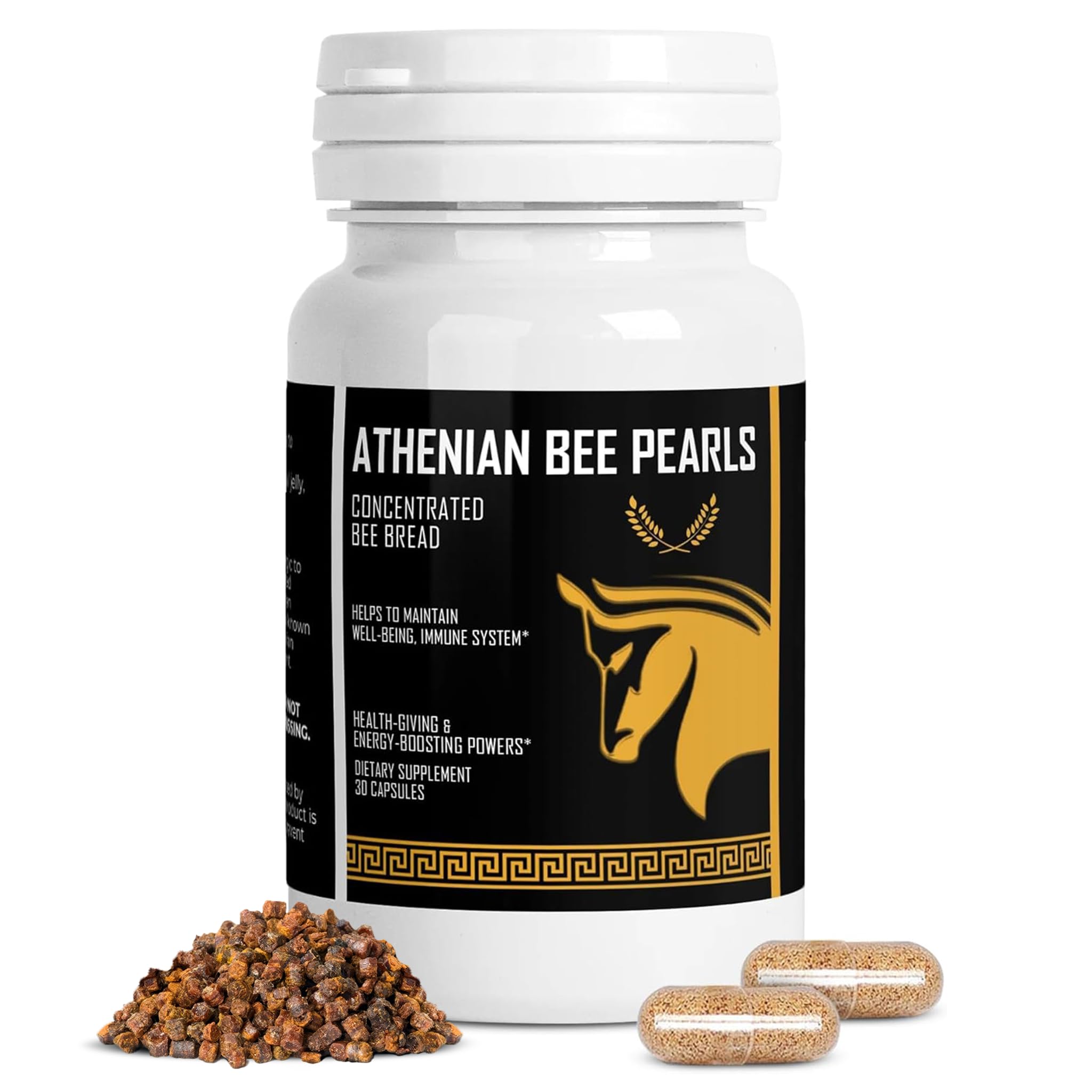 The Stampede Network bee pollen capsules closeup highlighting nutrient-rich granules for daily wellness