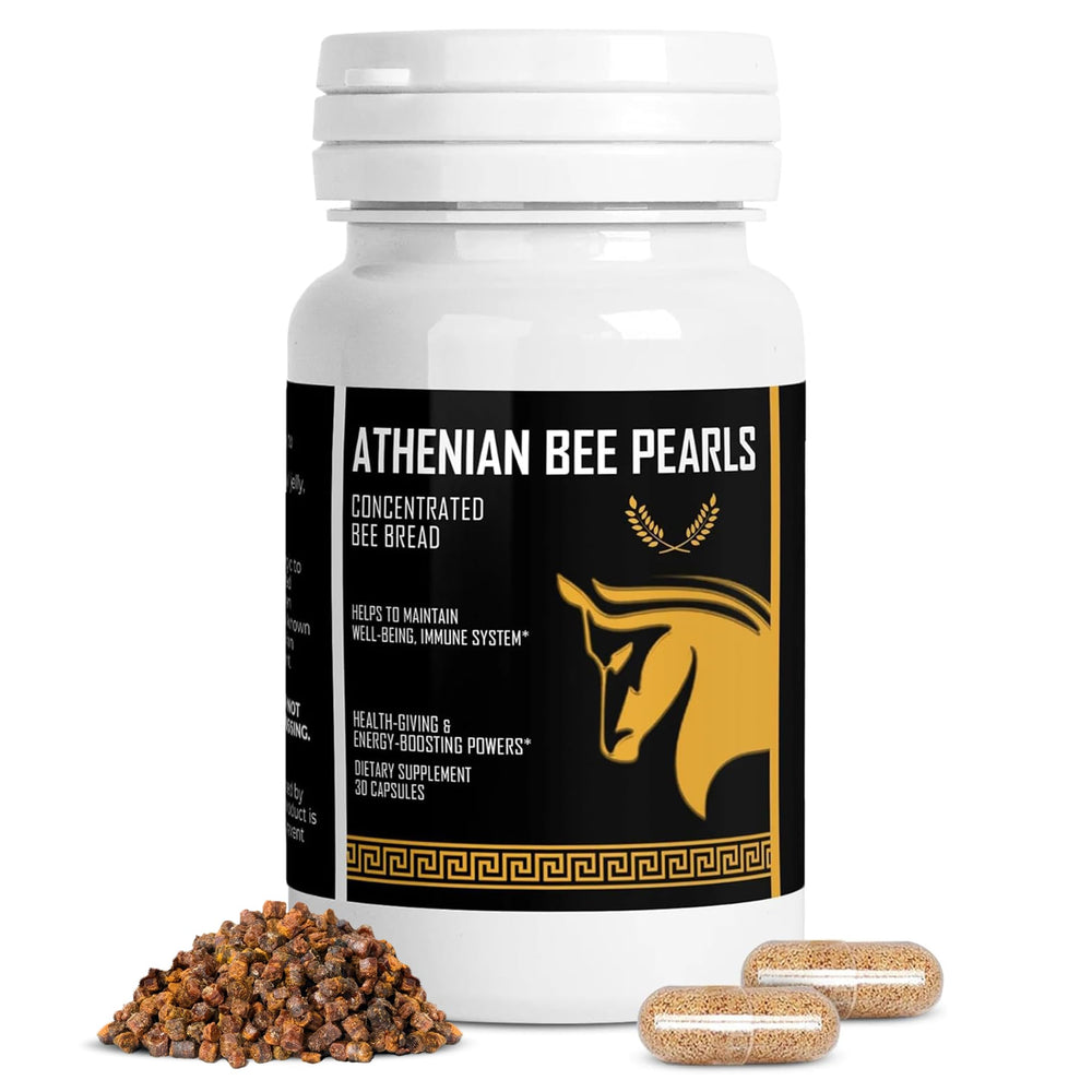 The Stampede Network bee pollen capsules closeup highlighting nutrient-rich granules for daily wellness