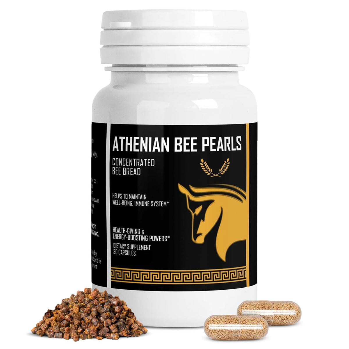 The Stampede Network bee pollen capsules closeup highlighting nutrient-rich granules for daily wellness