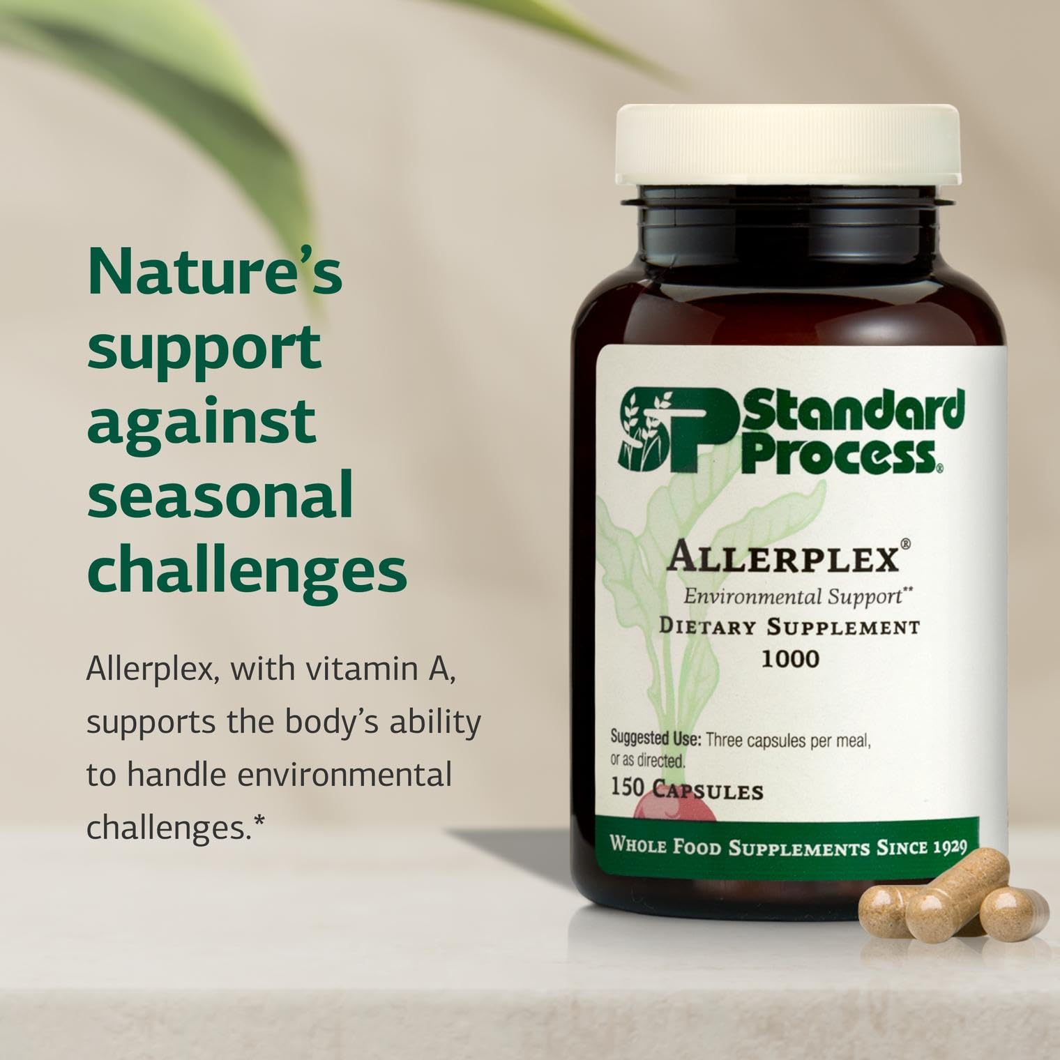 Allerplex capsules shown to illustrate the daily supplement form