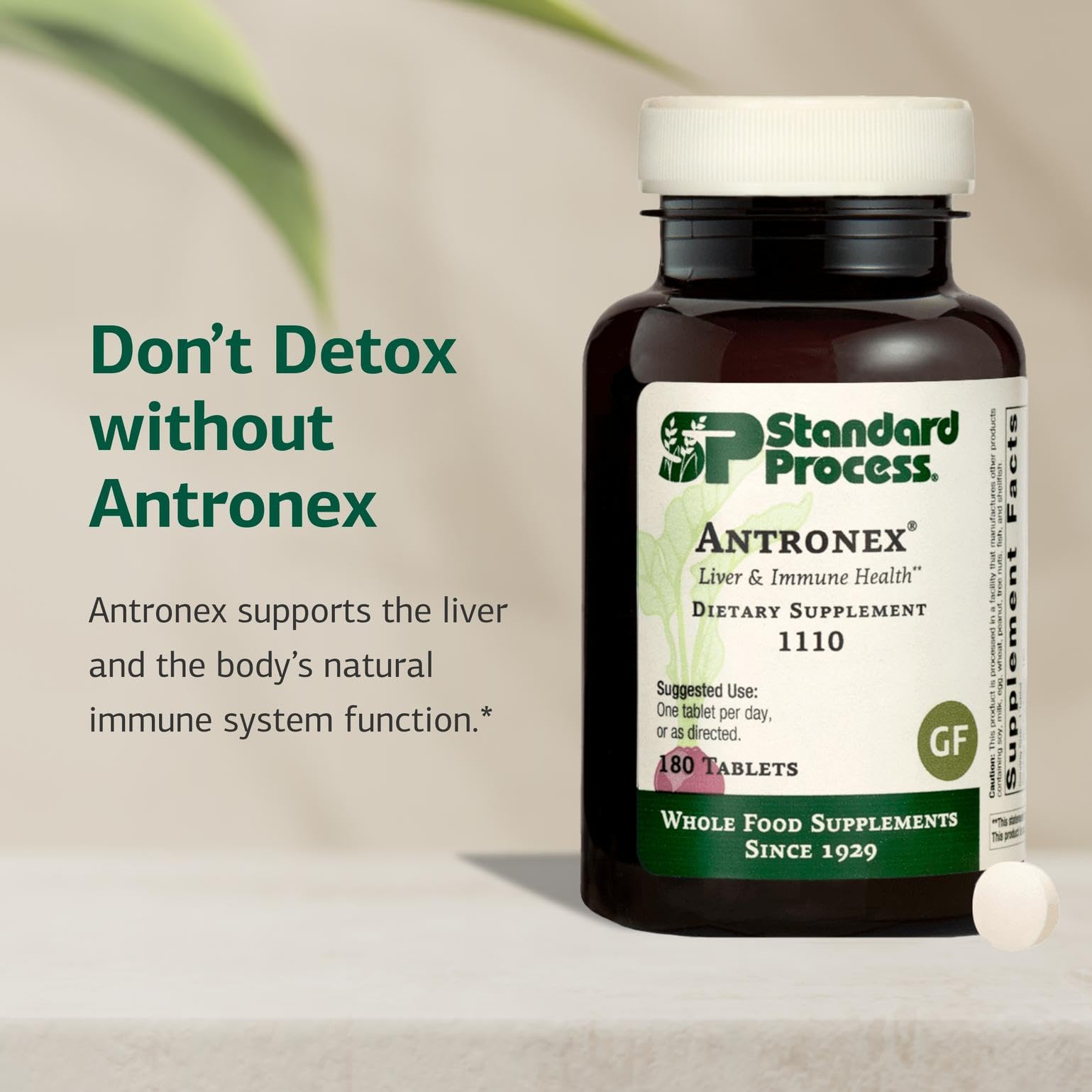 Standard Process Antronex bottle cap close-up emphasizes easy daily dosing.