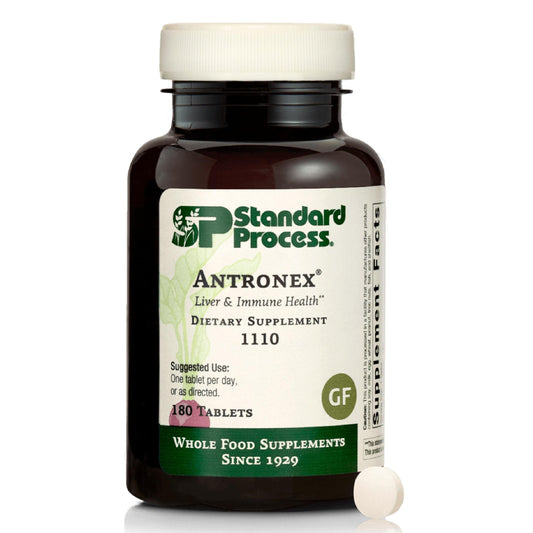 Standard Process Antronex bottle front highlights gluten-free, non-dairy, and non-soy formulation.