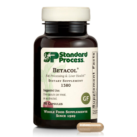 Standard Process Betacol bottle front highlighting liver support for digestion