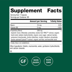Betacol label closeup emphasizes niacin and vitamin B6 benefits