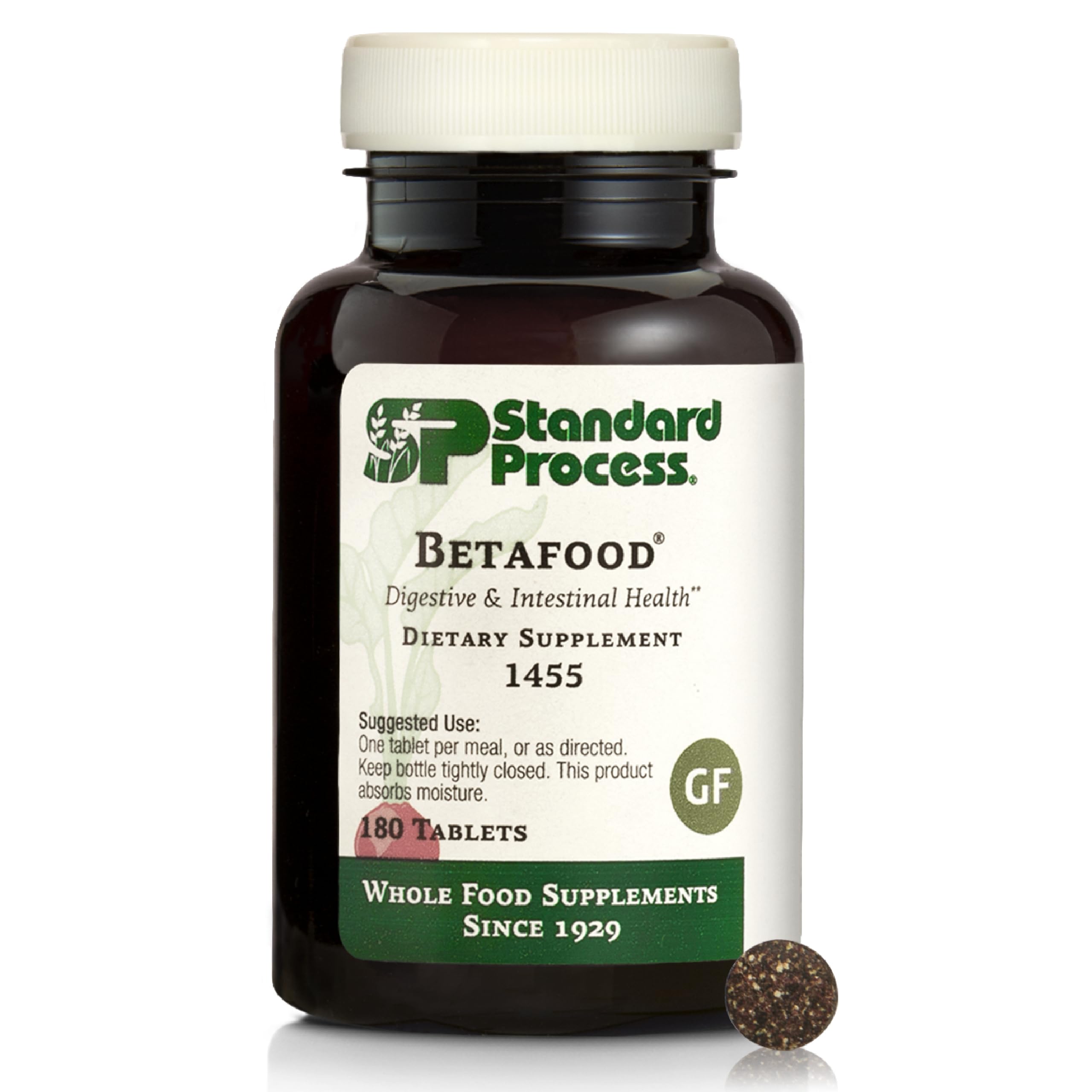 Standard Process Betafood bottle front label highlighting vegan digestive support for daily wellness.