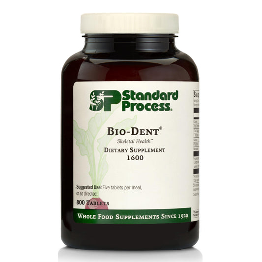 Standard Process Bio-Dent bottle closeup with bone health tablets for daily support