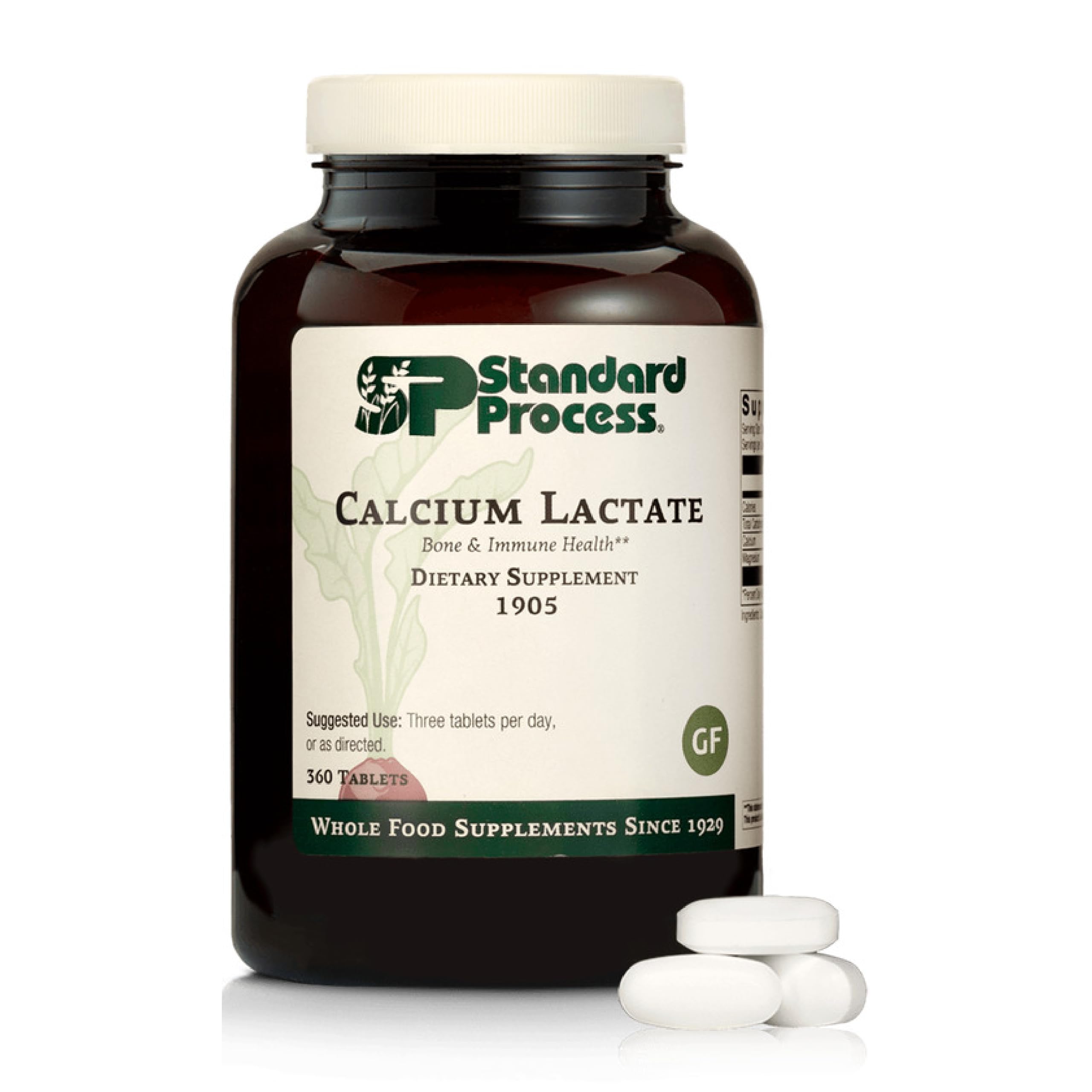 Standard Process Calcium Lactate bottle showing vegan bone support and immune wellness