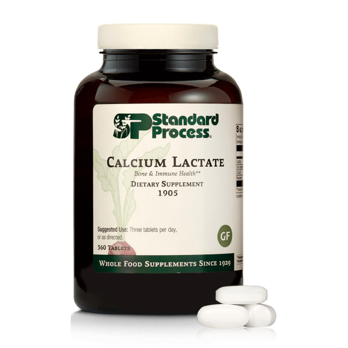 Standard Process Calcium Lactate bottle showing vegan bone support and immune wellness