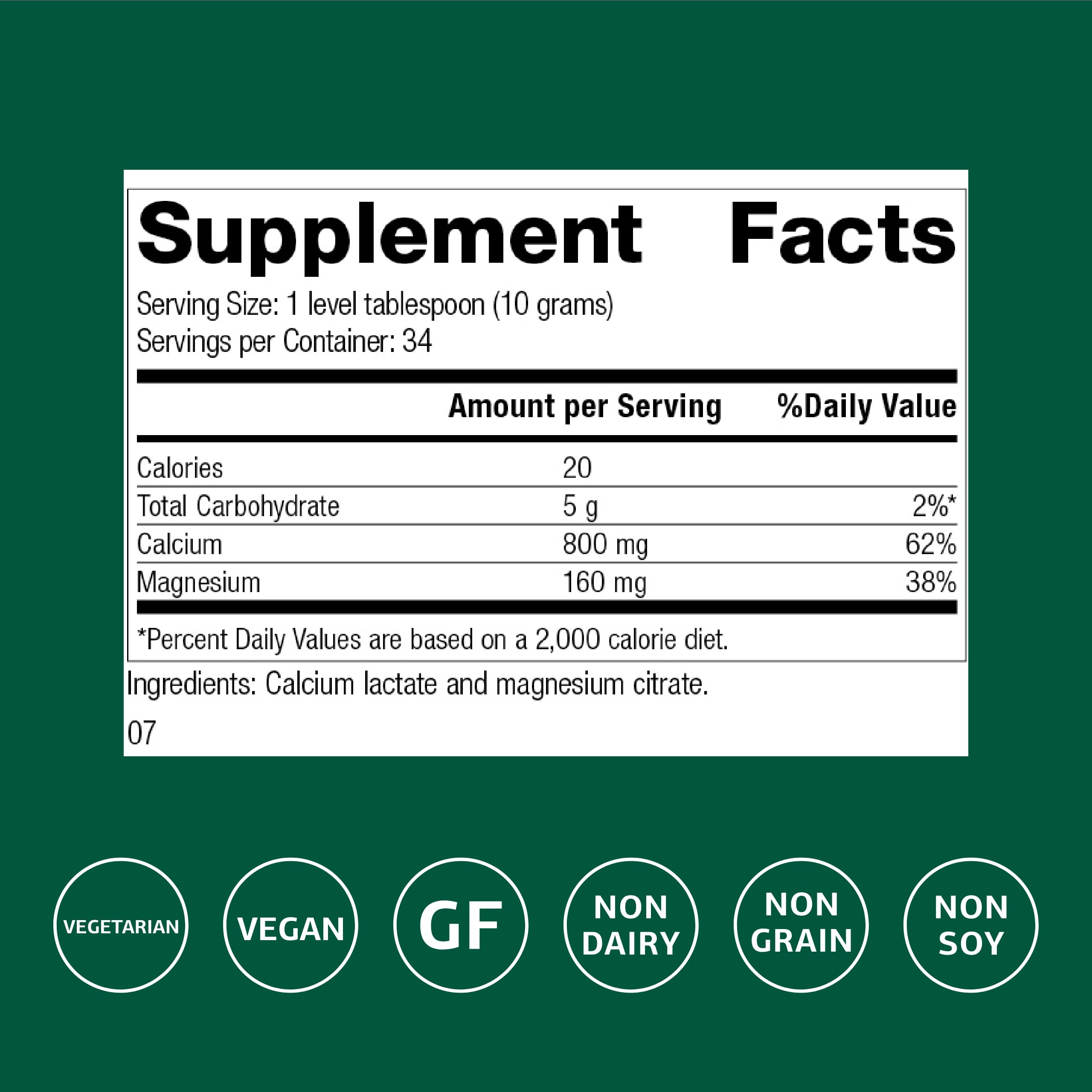 Dispense spoon showing precise dosing for daily calcium and magnesium balance