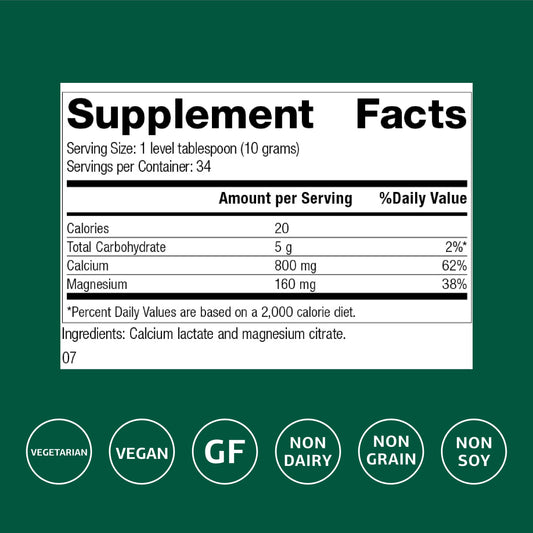 Dispense spoon showing precise dosing for daily calcium and magnesium balance