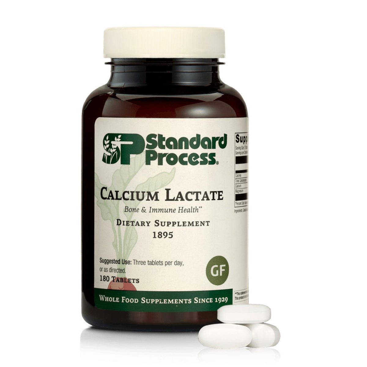 Standard Process Calcium Lactate tablet bottle highlighting vegan bone support