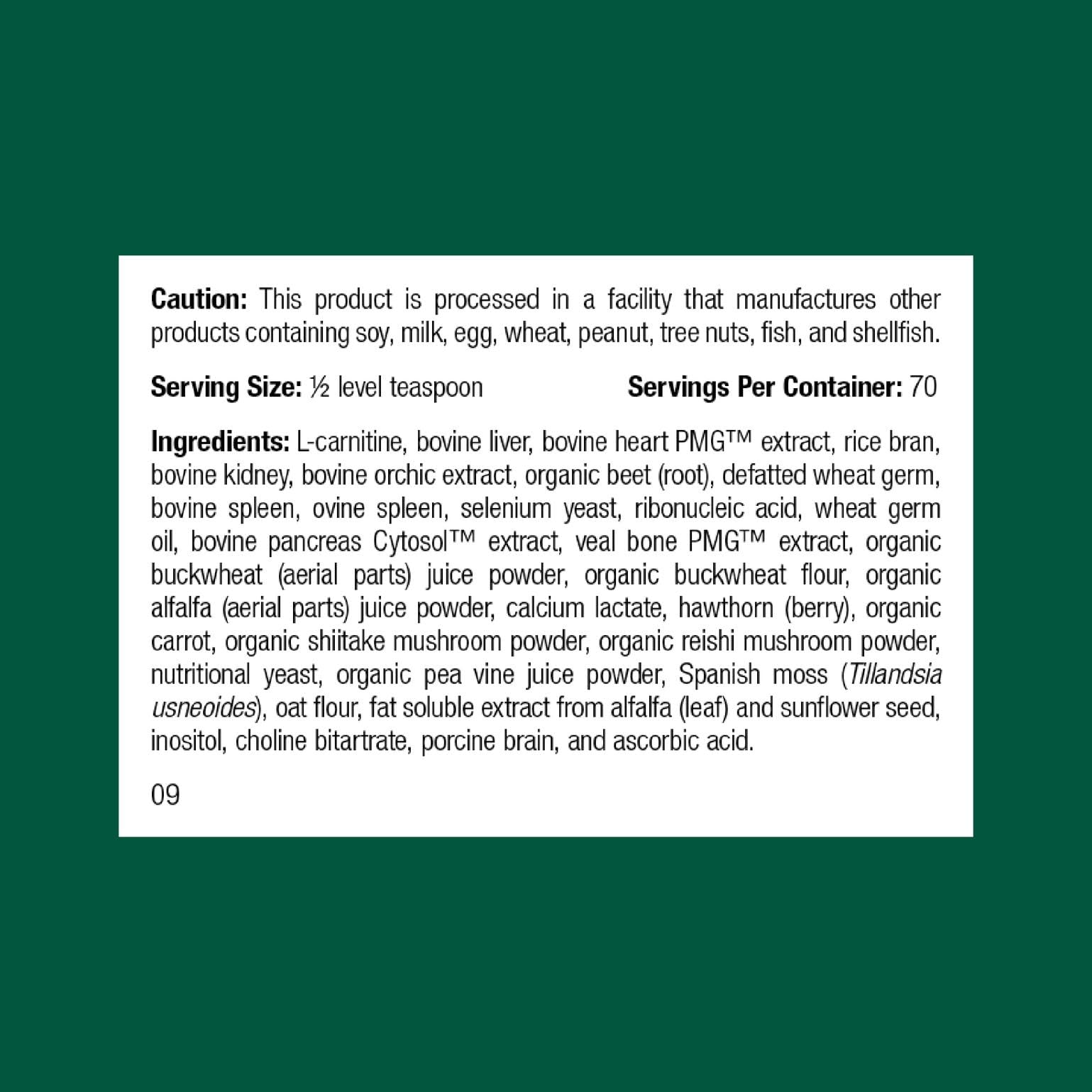 Standard Process Canine Cardiac Support label close-up highlighting selenium-rich heart nutrition