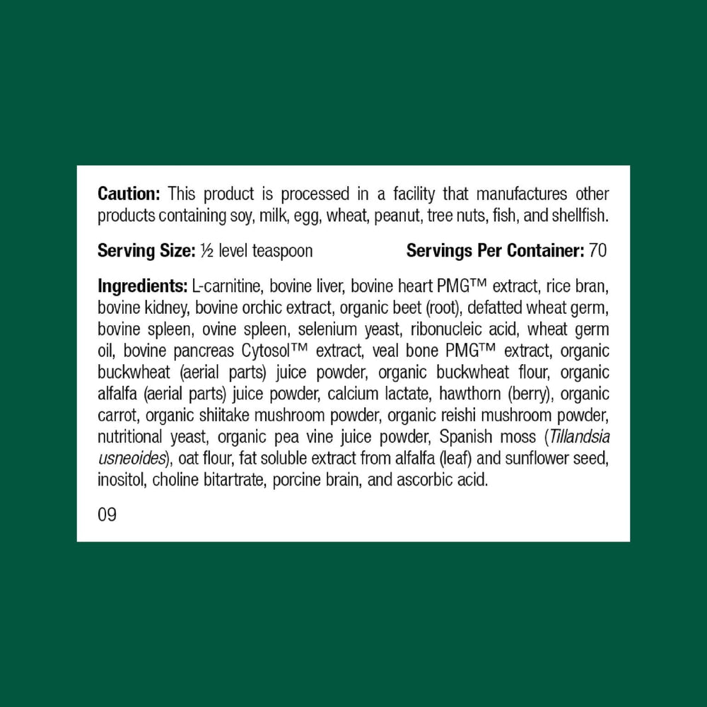 Standard Process Canine Cardiac Support label close-up highlighting selenium-rich heart nutrition