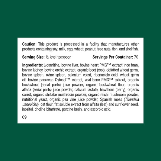 Standard Process Canine Cardiac Support label close-up highlighting selenium-rich heart nutrition