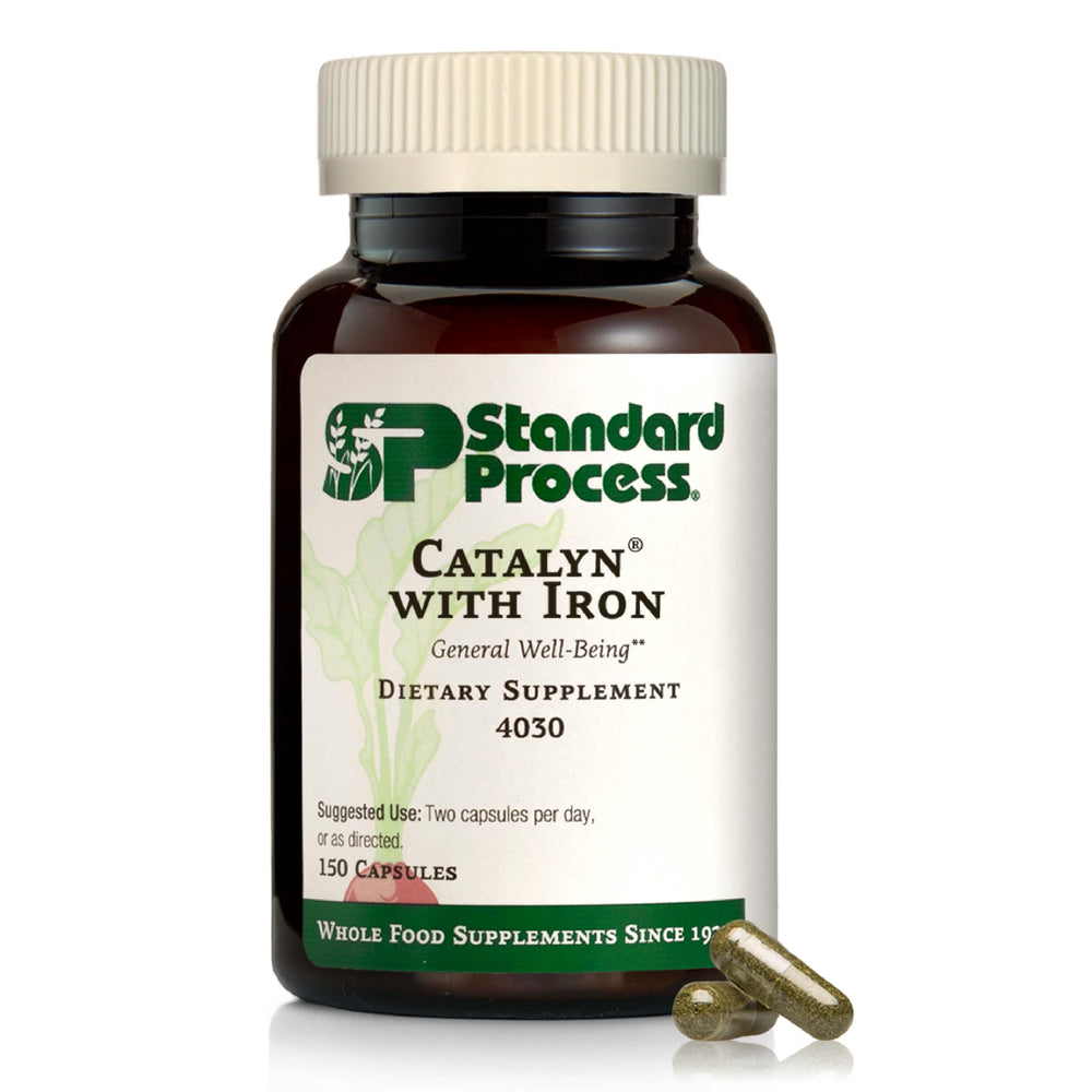 Standard Process Catalyn Iron bottle front for energy metabolism support.