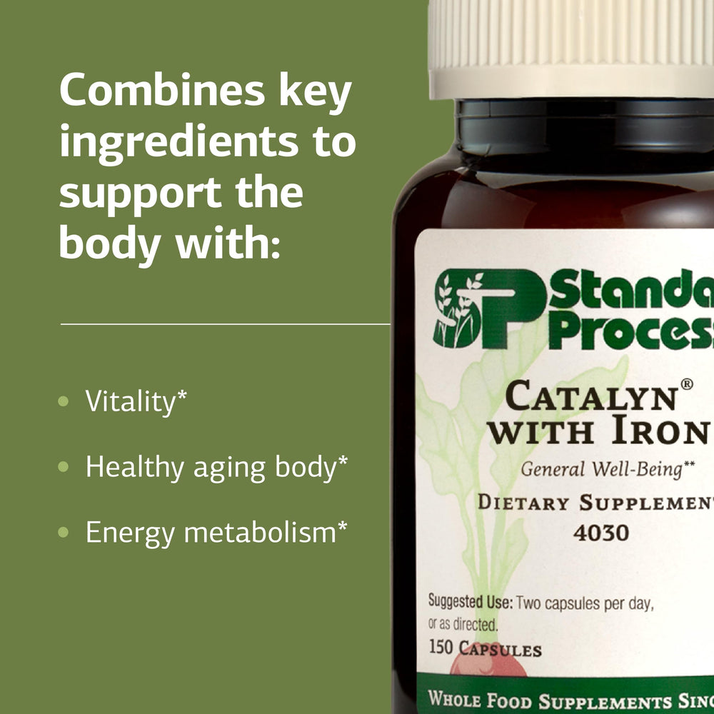 Standard Process Catalyn Iron ingredient panel highlights vitamins and minerals.