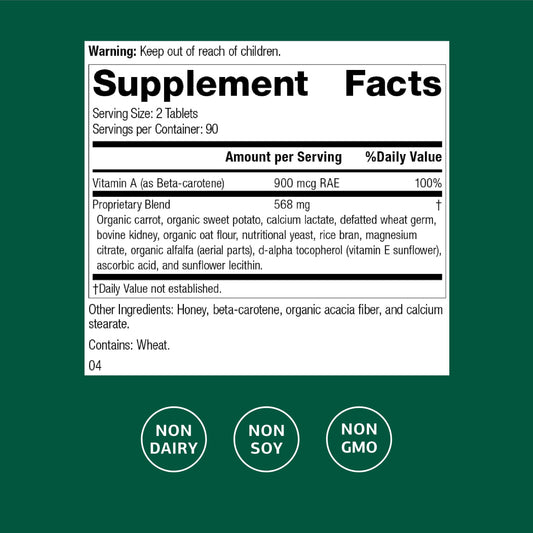 Cataplex A bottle label featuring beta-carotene from whole foods