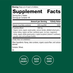 Cataplex A bottle label featuring beta-carotene from whole foods