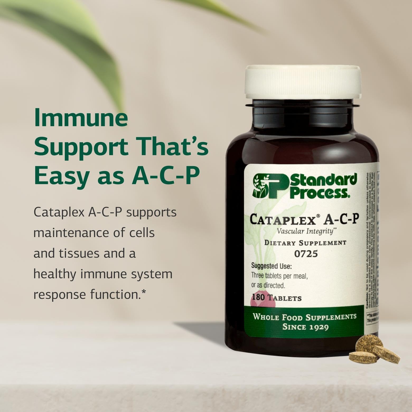 Standard Process Cataplex A-C-P label highlights non-dairy, non-soy option.