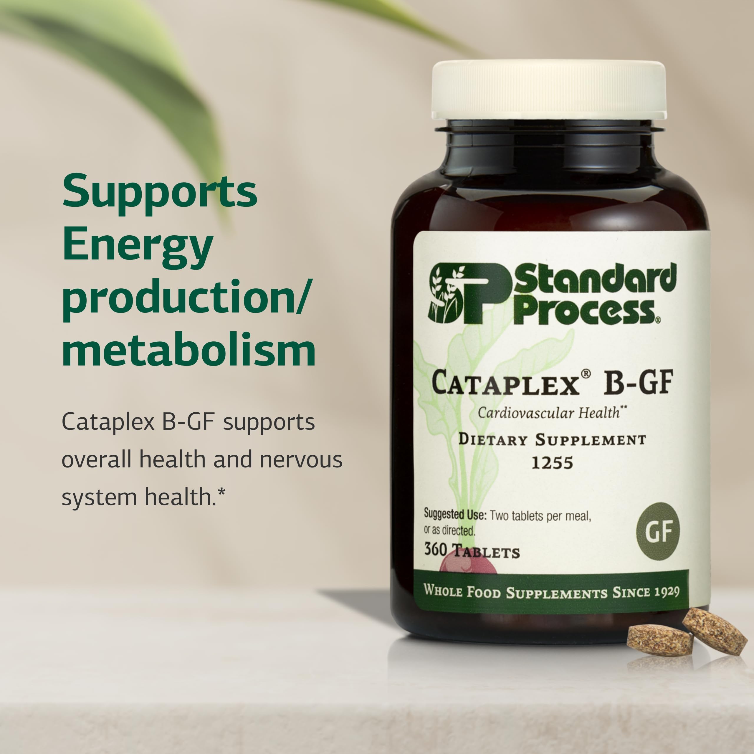 Cataplex B-GF supplement label close-up highlighting gluten-free and dietary features