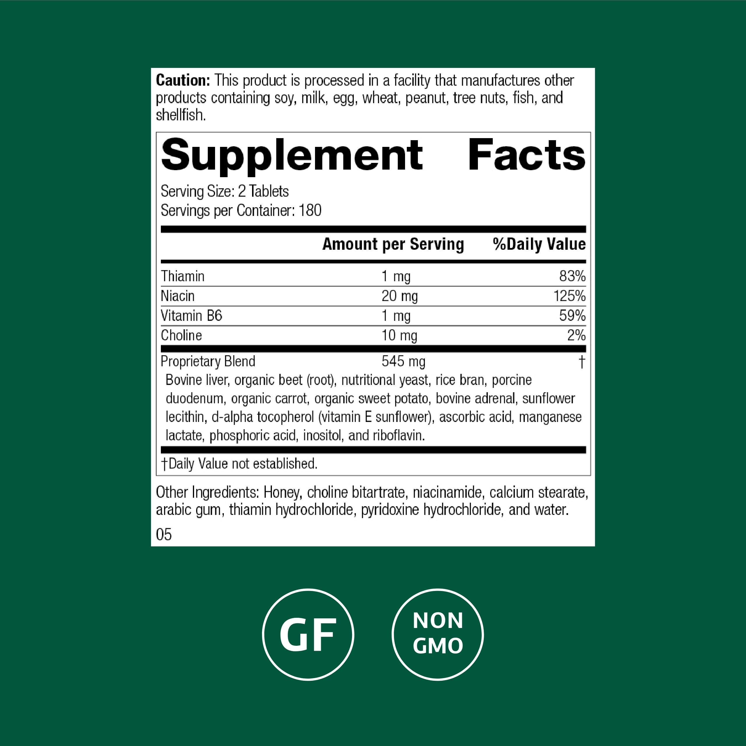 Cataplex B-GF tablets close-up; compact daily dose for energy and metabolism