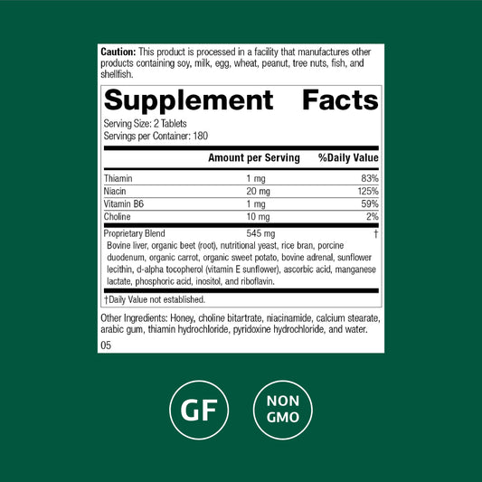 Cataplex B-GF tablets close-up; compact daily dose for energy and metabolism
