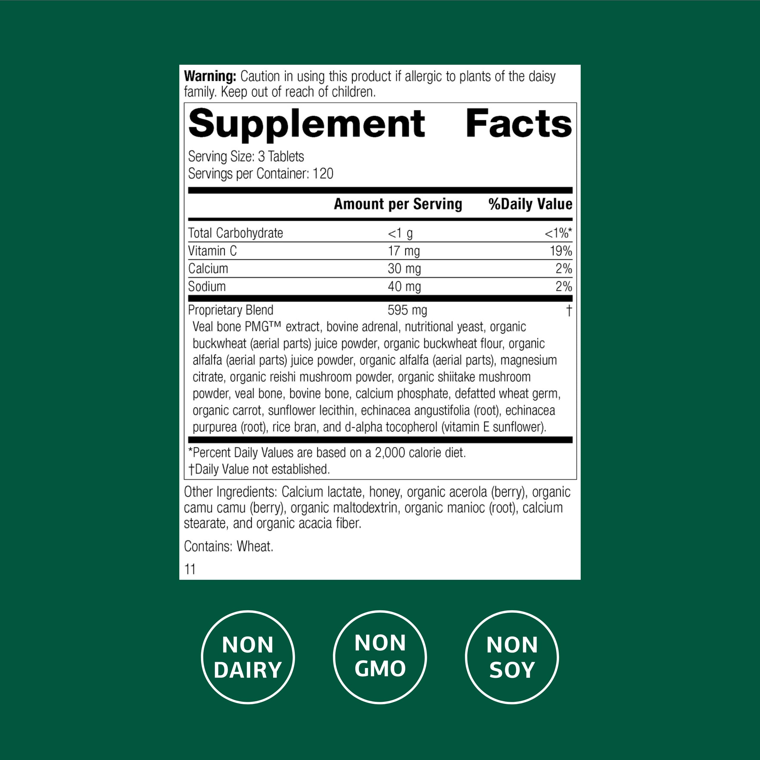 Standard Process Cataplex C bottle label closeup highlights natural vitamin C benefits.