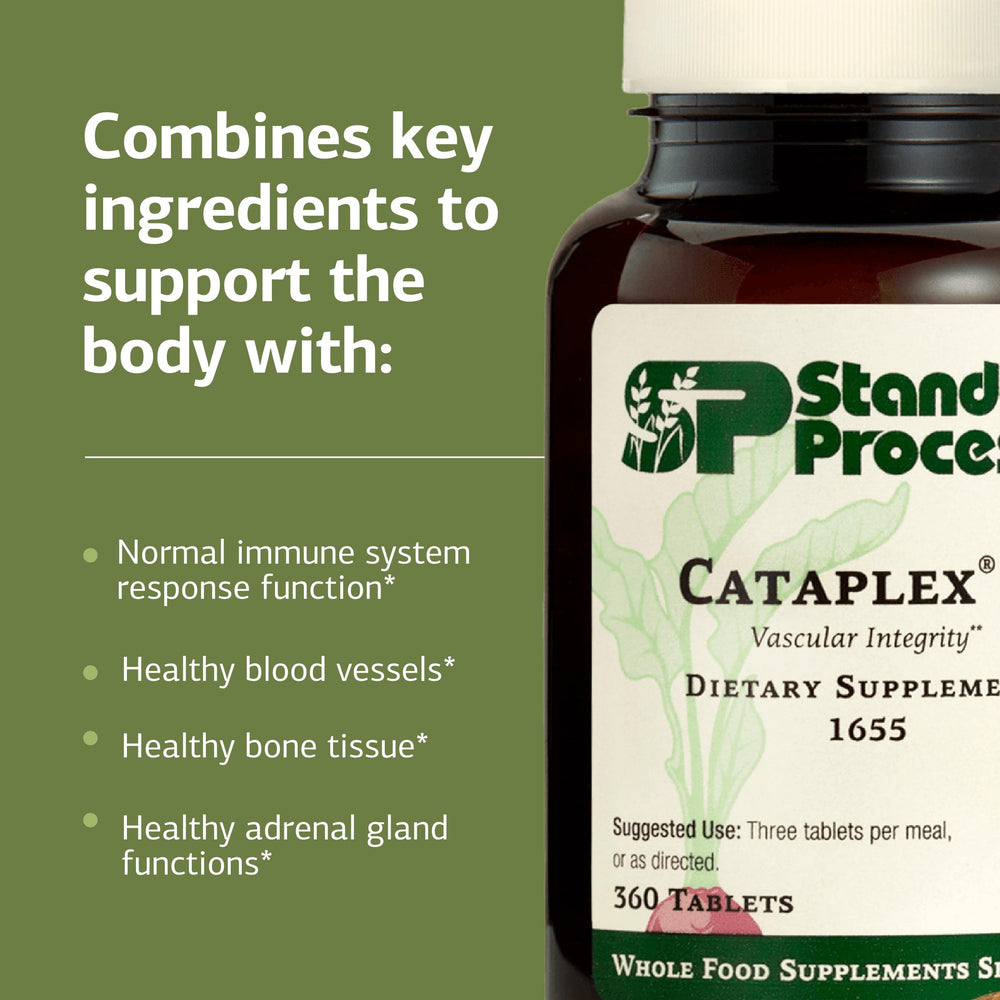 Standard Process Cataplex C bottle on counter suggests convenient daily use.