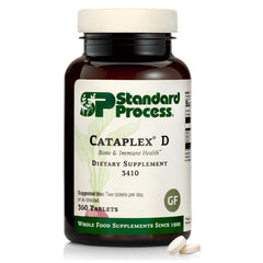 Standard Process Cataplex D bottle close-up highlighting immune support potential.