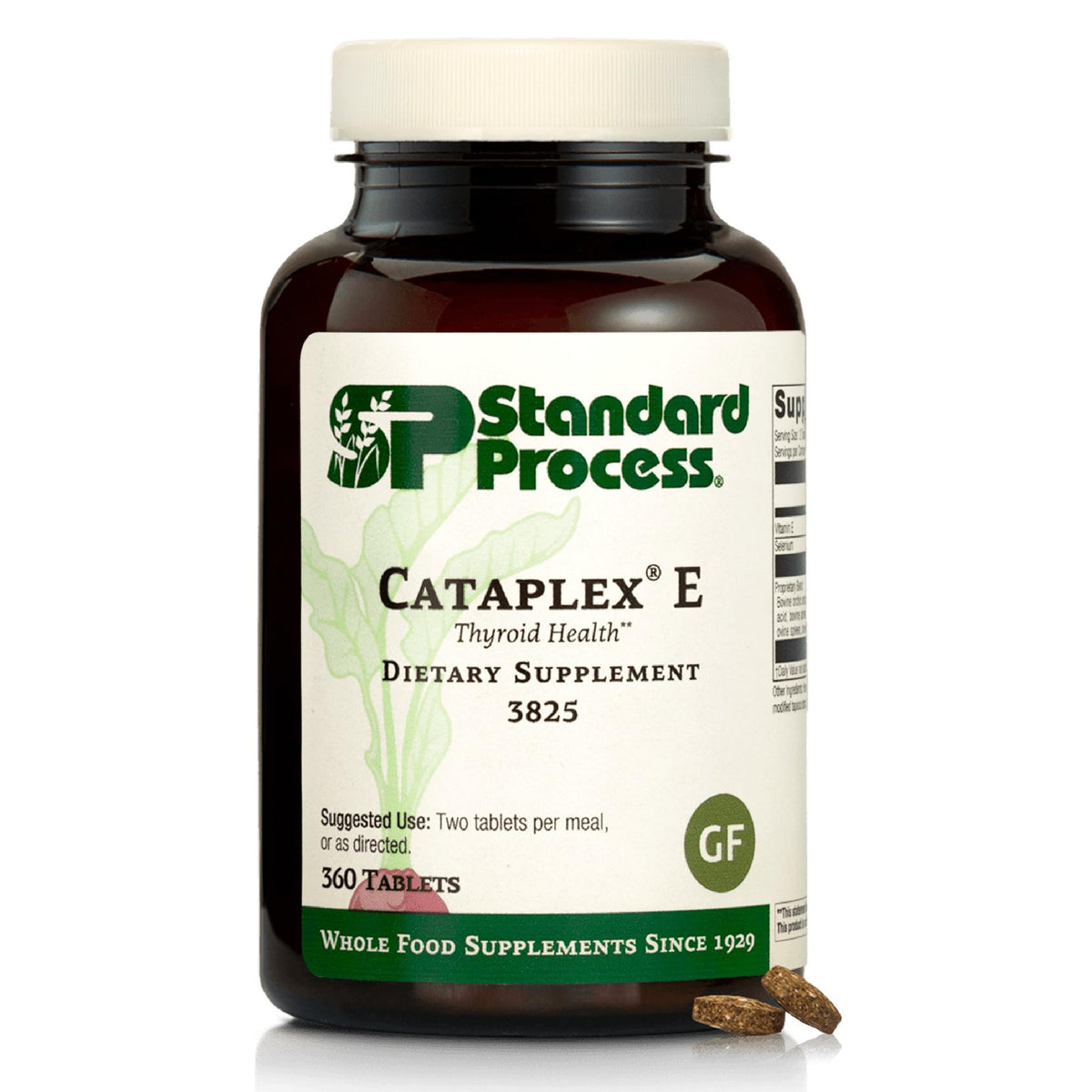 Standard Process Cataplex E bottle front aids thyroid wellness and endocrine health.